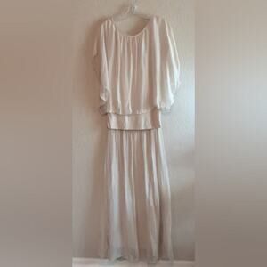 Guisy Made in Italy NEW Lined Sheer Silk Blend Tan Creme Skirt L & Top M 2PCSET